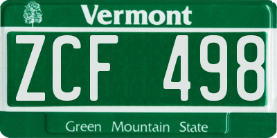 VT license plate ZCF498