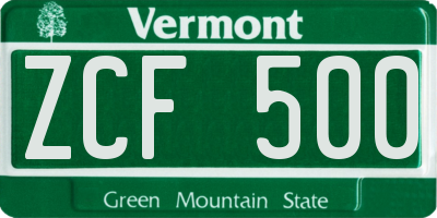 VT license plate ZCF500
