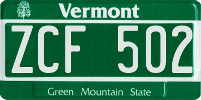 VT license plate ZCF502