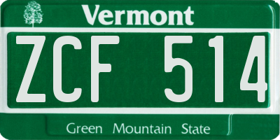 VT license plate ZCF514