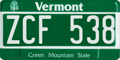 VT license plate ZCF538