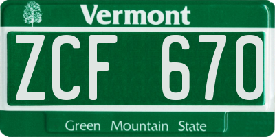 VT license plate ZCF670