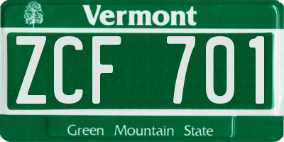 VT license plate ZCF701