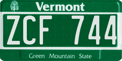 VT license plate ZCF744