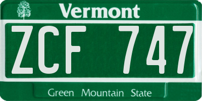 VT license plate ZCF747
