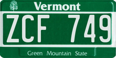 VT license plate ZCF749