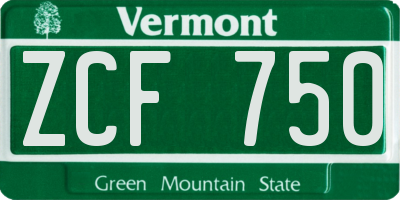 VT license plate ZCF750