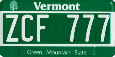 VT license plate ZCF777