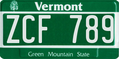 VT license plate ZCF789