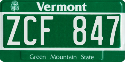 VT license plate ZCF847
