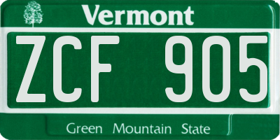 VT license plate ZCF905
