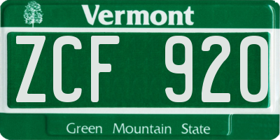 VT license plate ZCF920