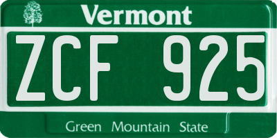 VT license plate ZCF925