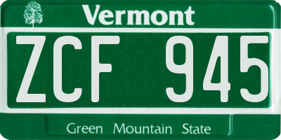 VT license plate ZCF945