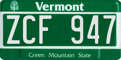 VT license plate ZCF947