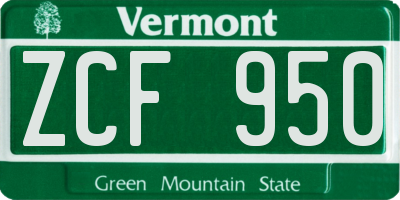 VT license plate ZCF950