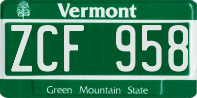 VT license plate ZCF958