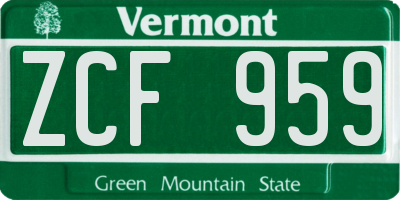 VT license plate ZCF959