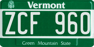 VT license plate ZCF960