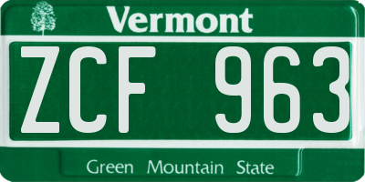 VT license plate ZCF963