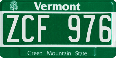 VT license plate ZCF976