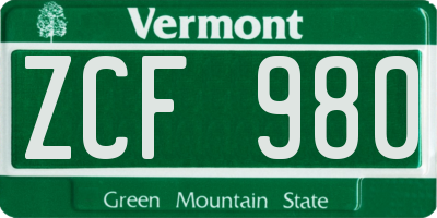 VT license plate ZCF980