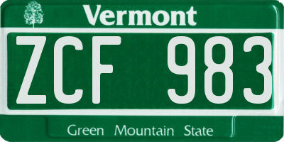 VT license plate ZCF983
