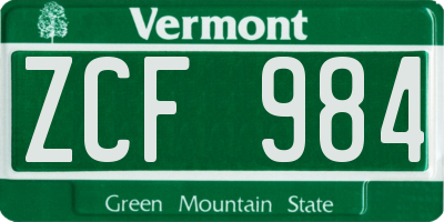 VT license plate ZCF984