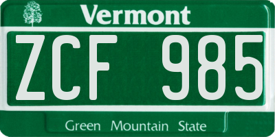 VT license plate ZCF985