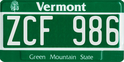 VT license plate ZCF986