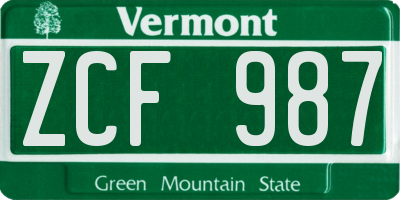 VT license plate ZCF987