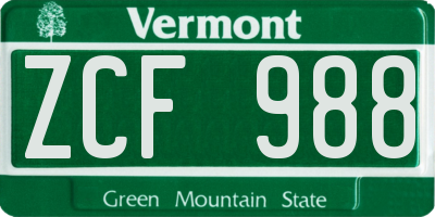 VT license plate ZCF988