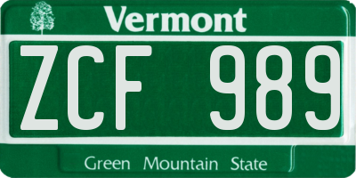 VT license plate ZCF989