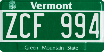 VT license plate ZCF994