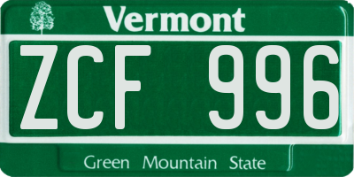 VT license plate ZCF996