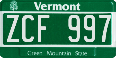 VT license plate ZCF997