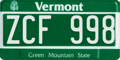 VT license plate ZCF998