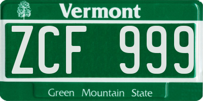 VT license plate ZCF999