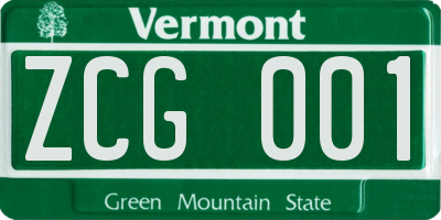 VT license plate ZCG001