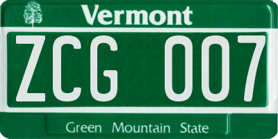 VT license plate ZCG007