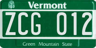 VT license plate ZCG012