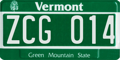 VT license plate ZCG014