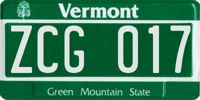 VT license plate ZCG017