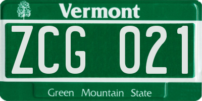 VT license plate ZCG021