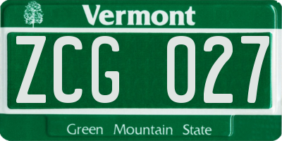 VT license plate ZCG027