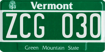 VT license plate ZCG030