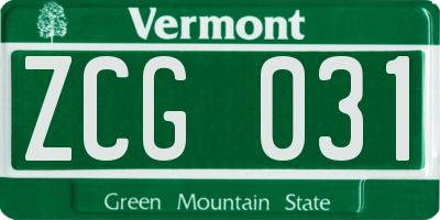 VT license plate ZCG031