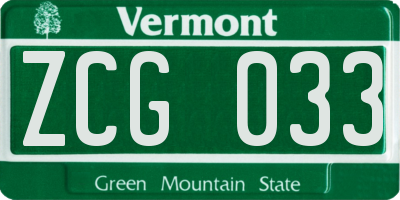 VT license plate ZCG033