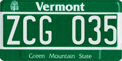 VT license plate ZCG035