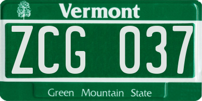 VT license plate ZCG037